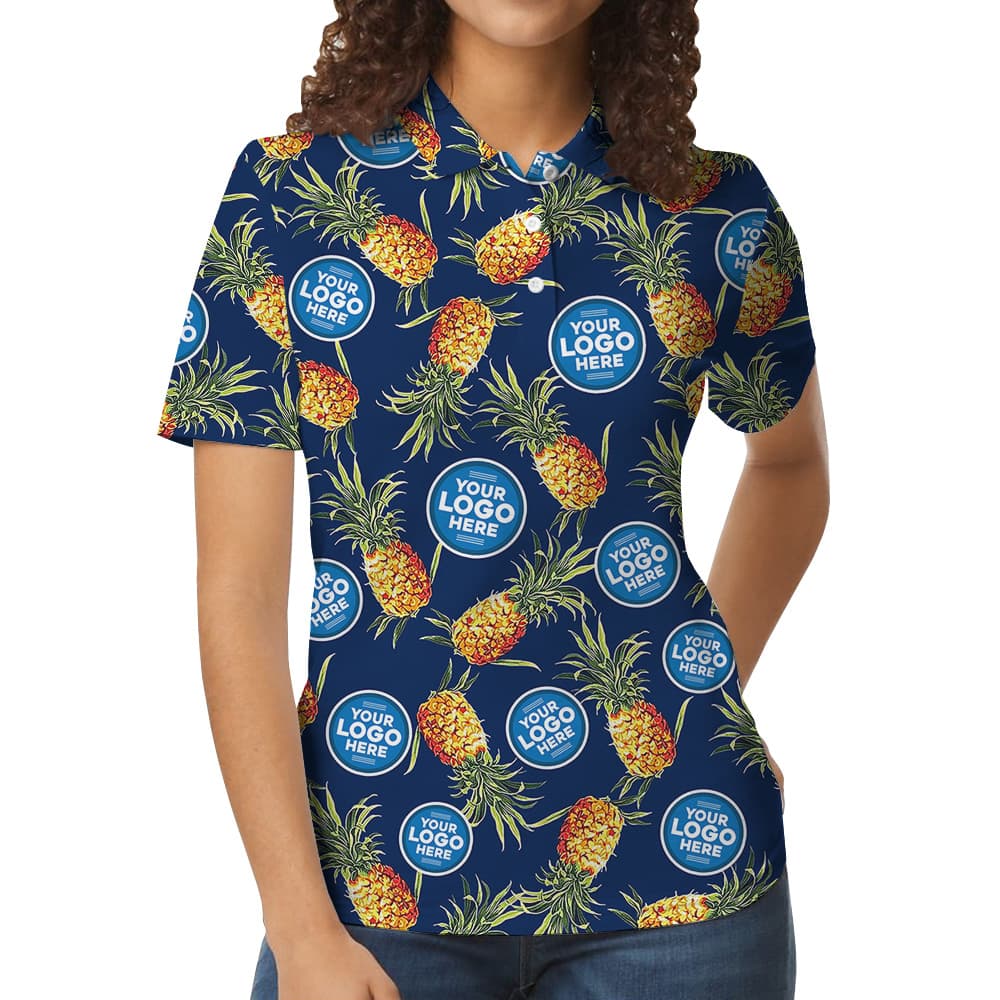 Custom 1-4 Logos Vintage Pineapple Navy Polo Shirt