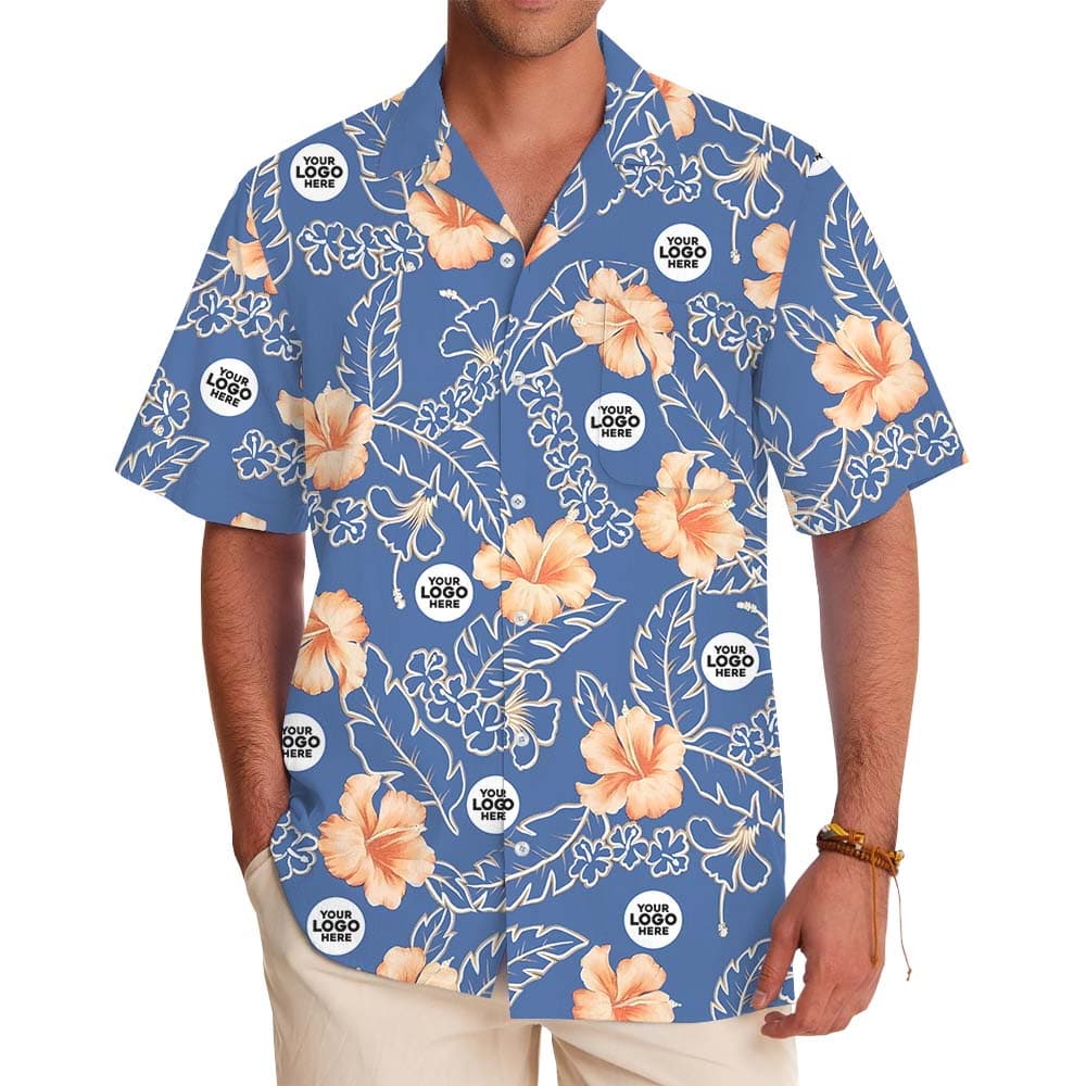 Custom 1-5 Different Logos Blue Hawaiian Shirt