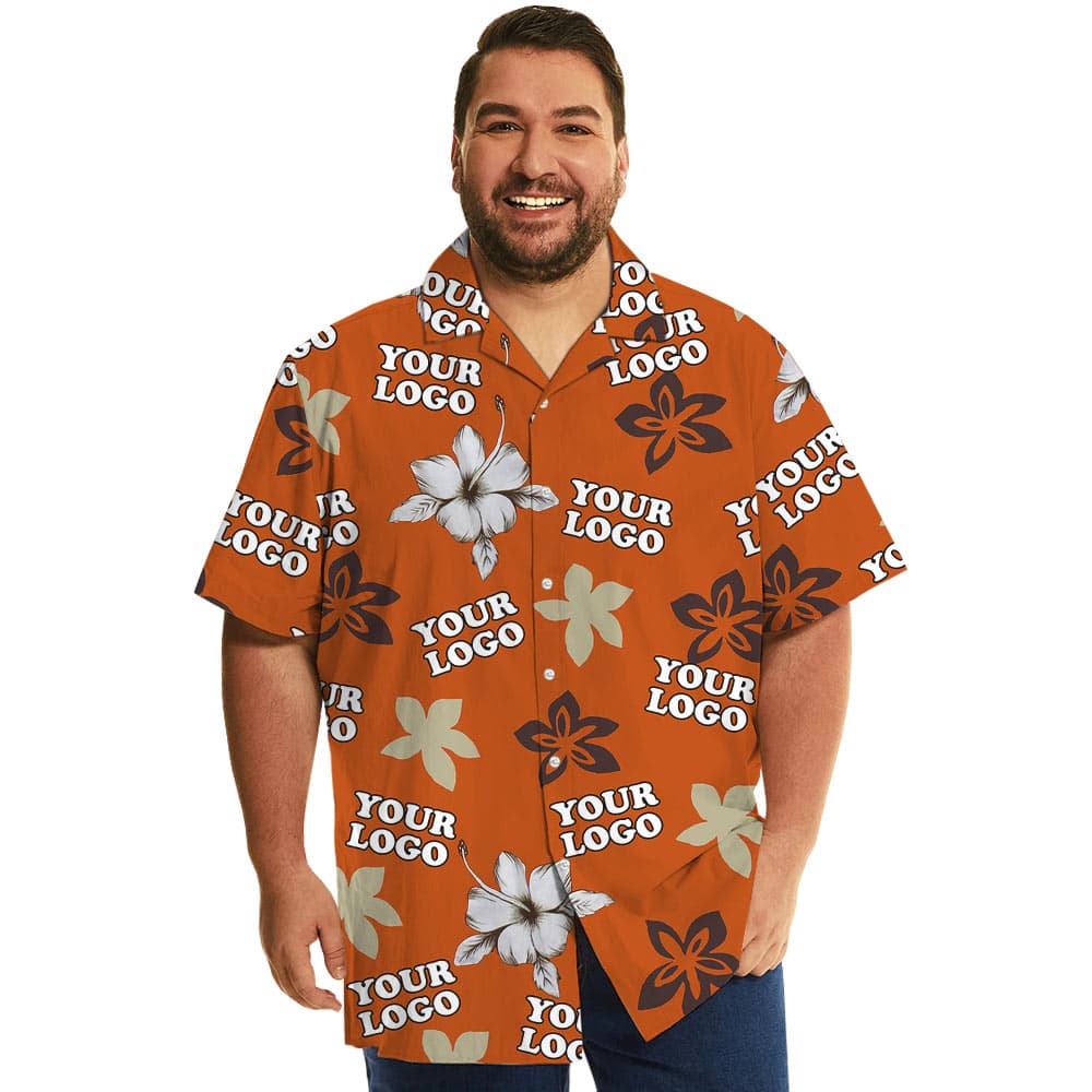 Custom Company Logo Orange Hibiscus Hawaiian Shirt (8)
