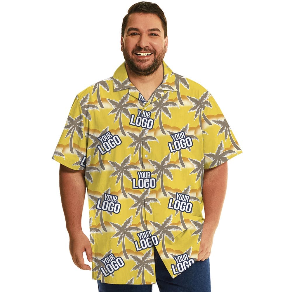 Custom Company Logo Palm Trees Yellow Hawaiian Shirt