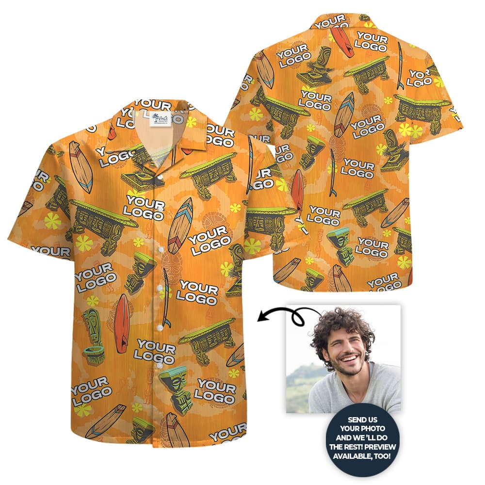 Custom Company Logo Vintage Orange Tiki Hawaiian Shirt