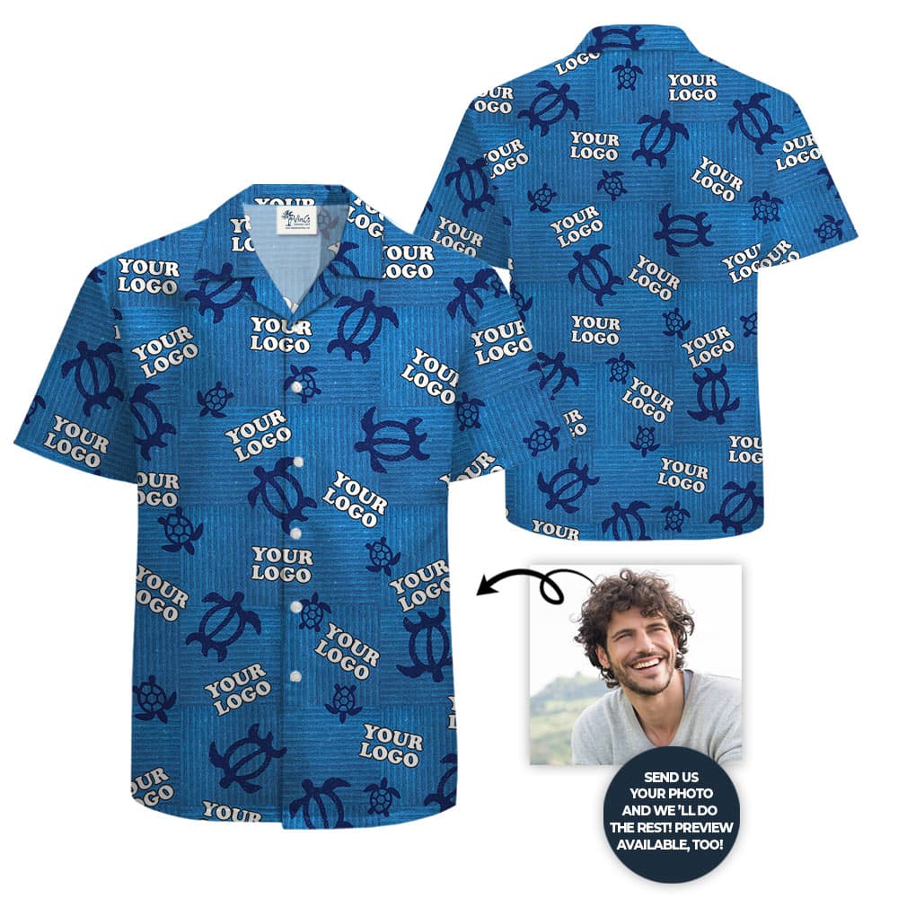 Custom Company Logo Vintage Turtle Navy Aloha Shirt