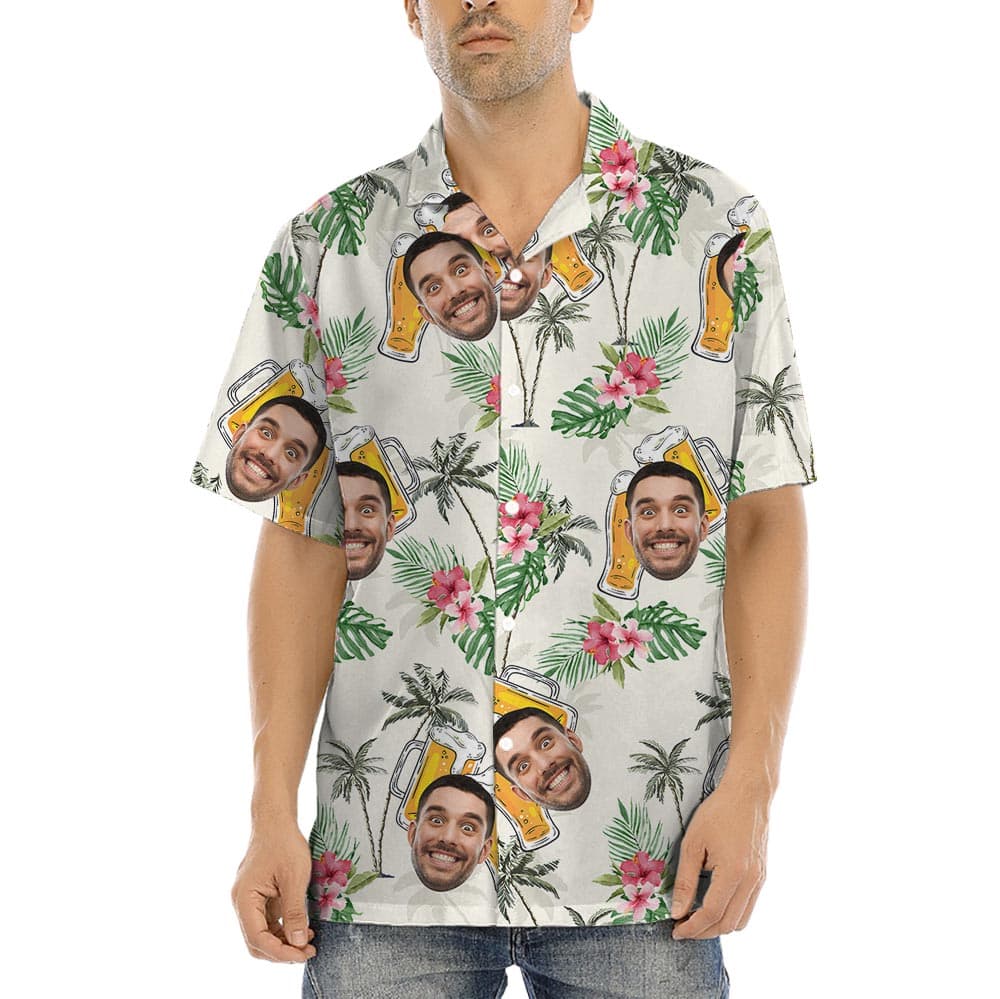 Custom Face Beer Tropical Shirt Short Sleeves