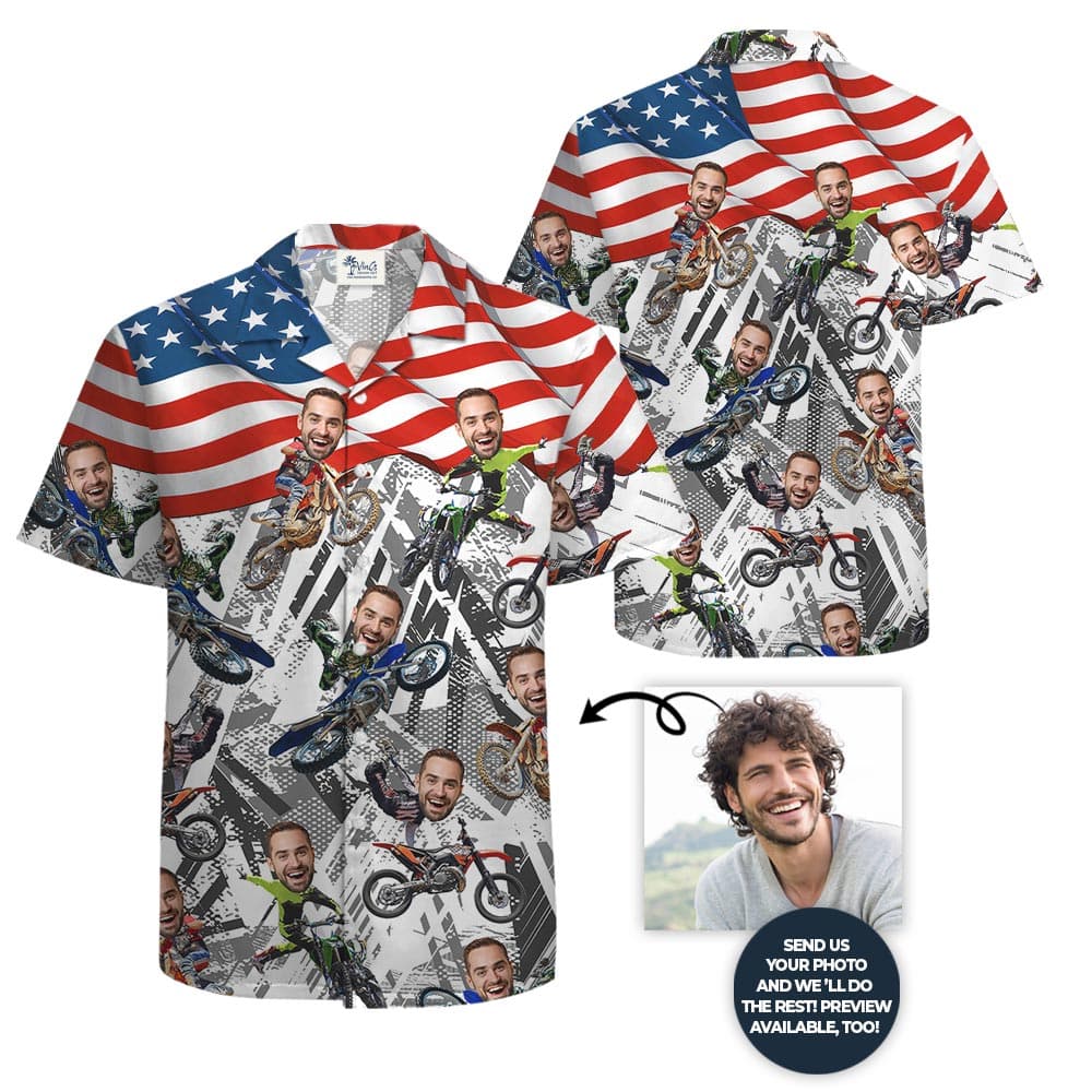 Custom Face Motocross Patriotic Hawaiian Shirt