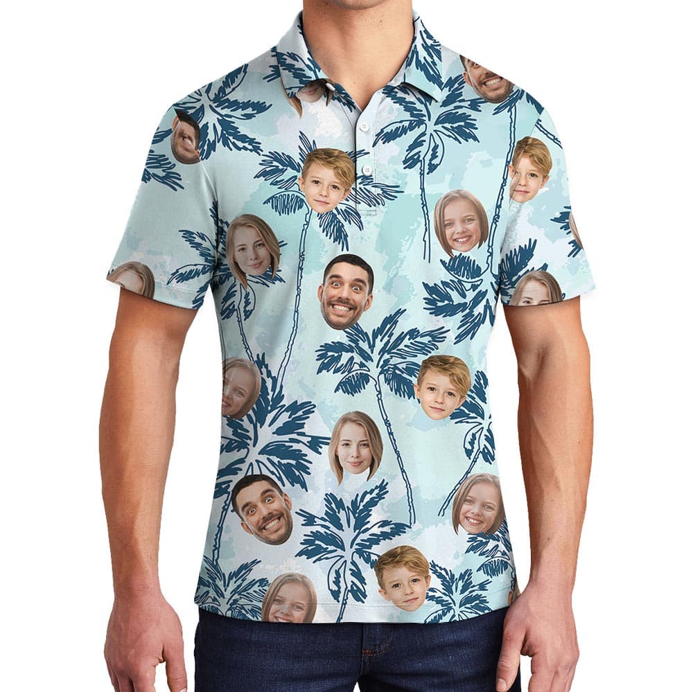 Custom Face Palms Hawaiian Polo Shirt With Preview