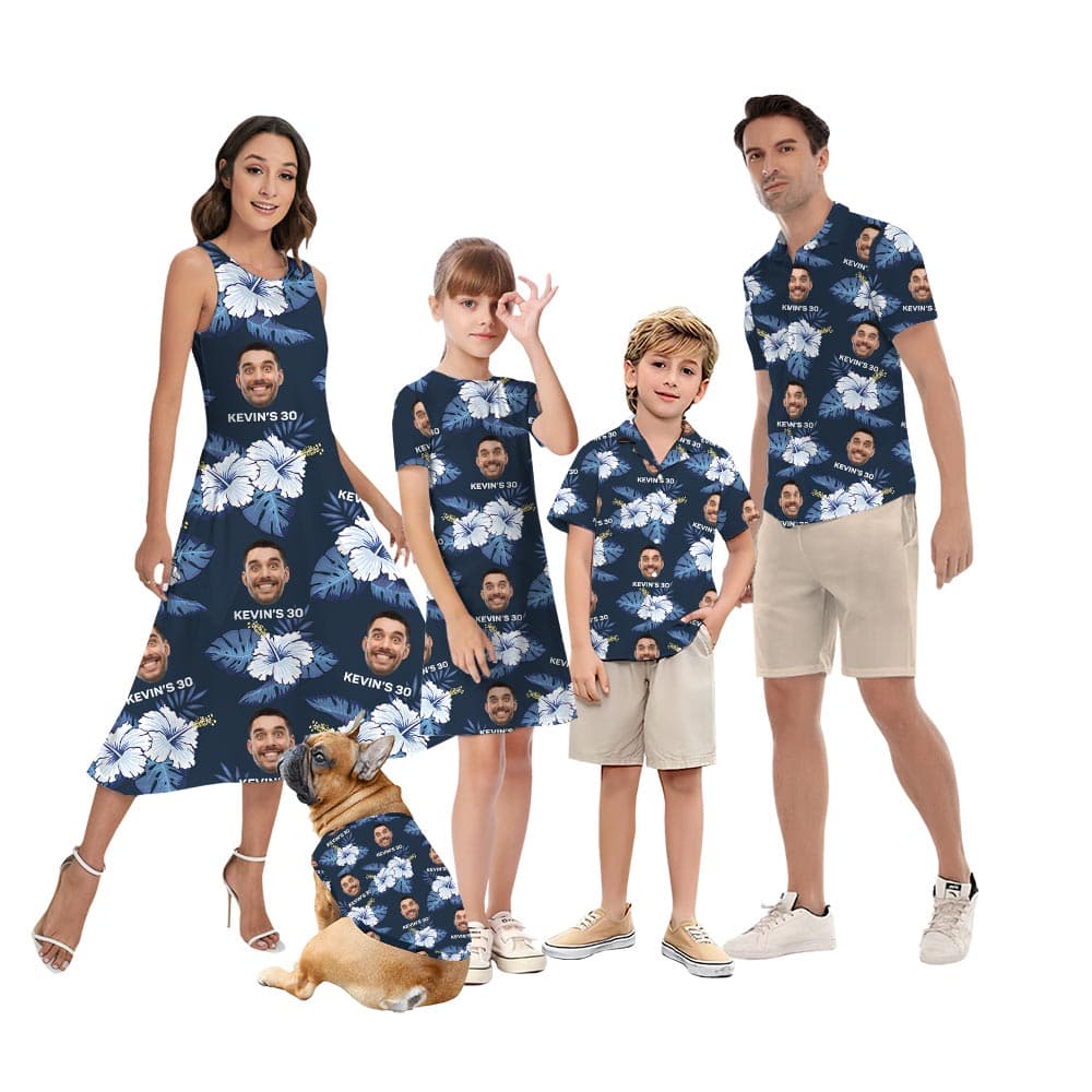 Custom Family Face Matching Aloha Outfits Navy