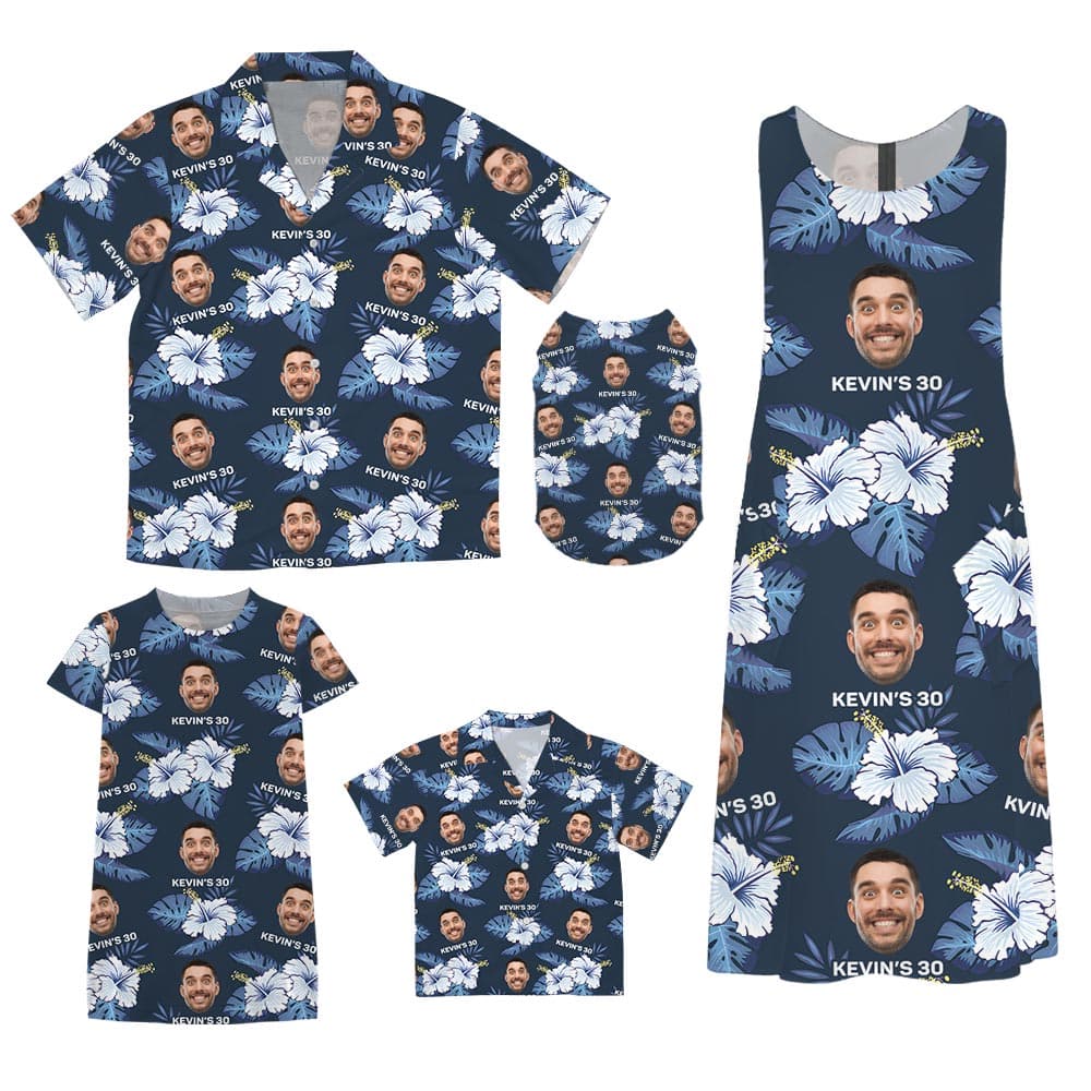 Custom Family Face Matching Aloha Outfits Navy