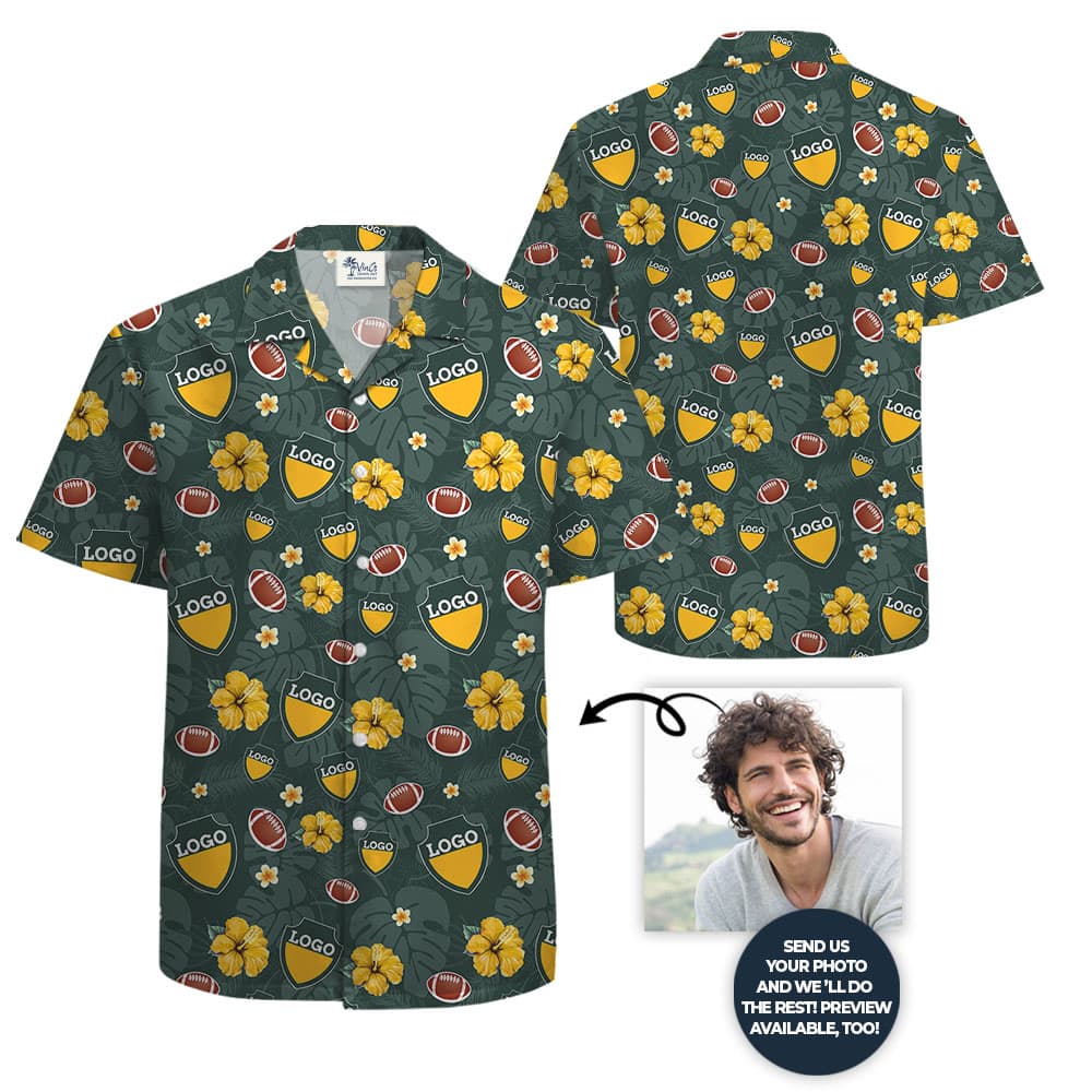 Custom Green Football Hawaiian Shirt With Logo And Name