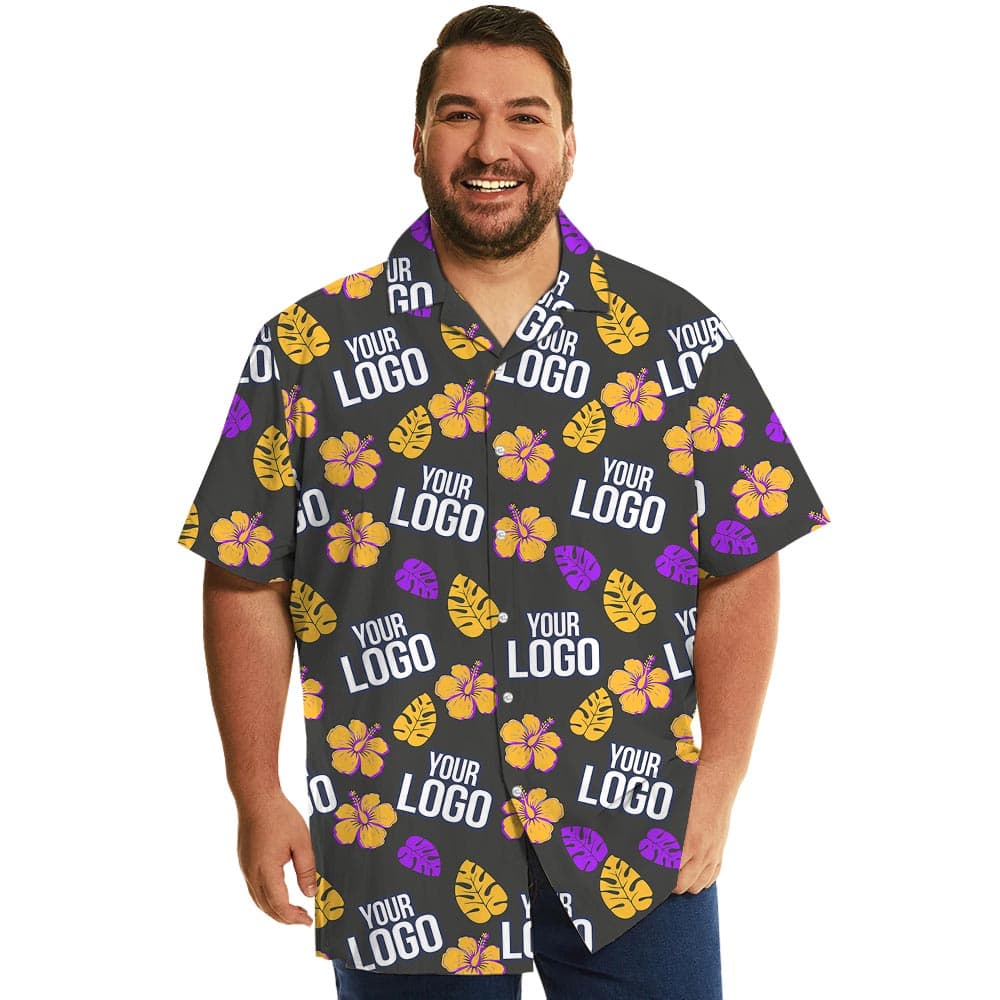 Custom Logo Black Hawaiian Shirt With Hibiscus And Leaves