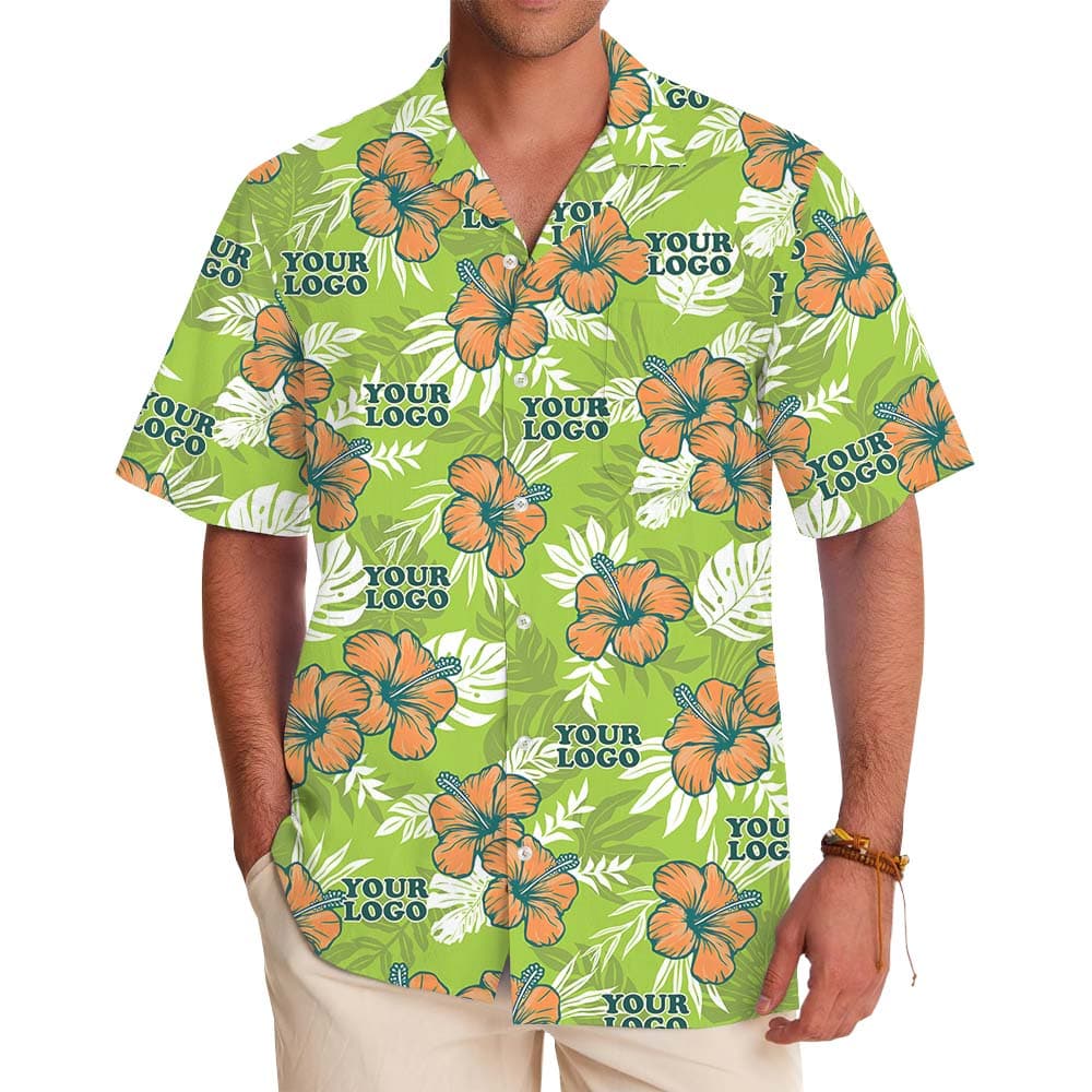Custom Logo Hibiscus Green Hawaiian Shirt