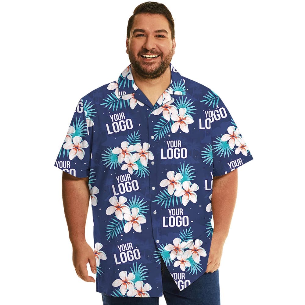 Custom Logo Navy Floral Hawaiian Shirt Matching For Company