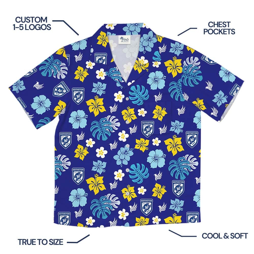 Custom Logo Navy Hawaiian Shirt With Front Pocket