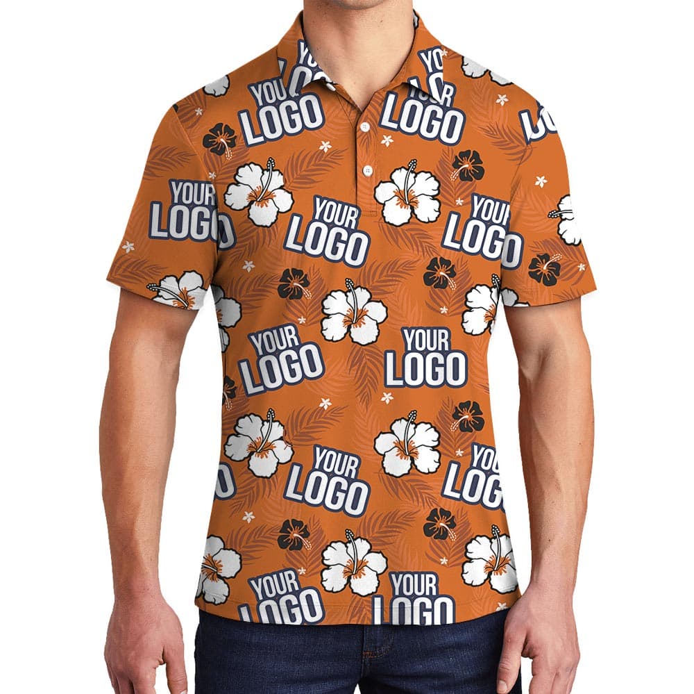 Custom Logo Orange Hawaiian Polo Shirt