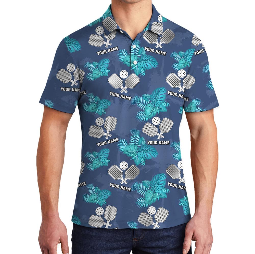 Custom Logo Pickleball Team Tropical Polo Navy