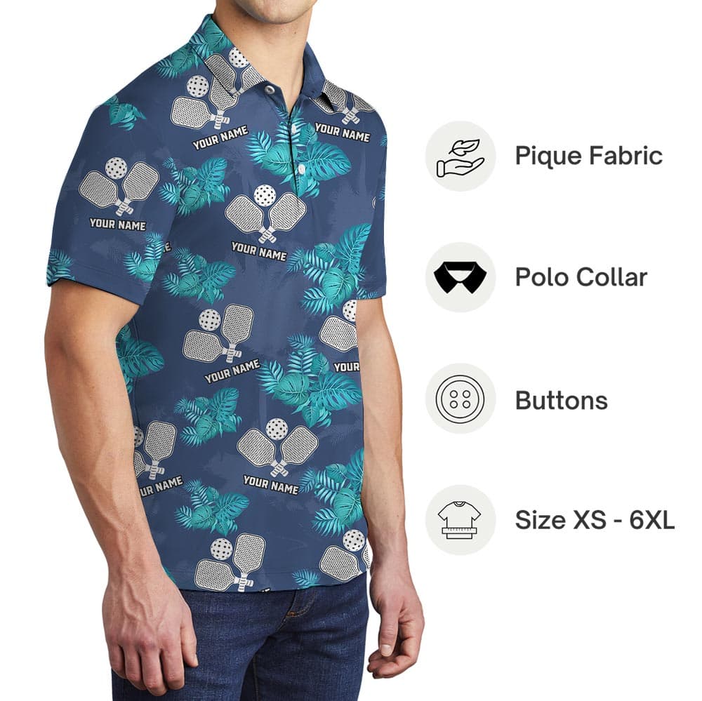 Custom Logo Pickleball Team Tropical Polo Navy