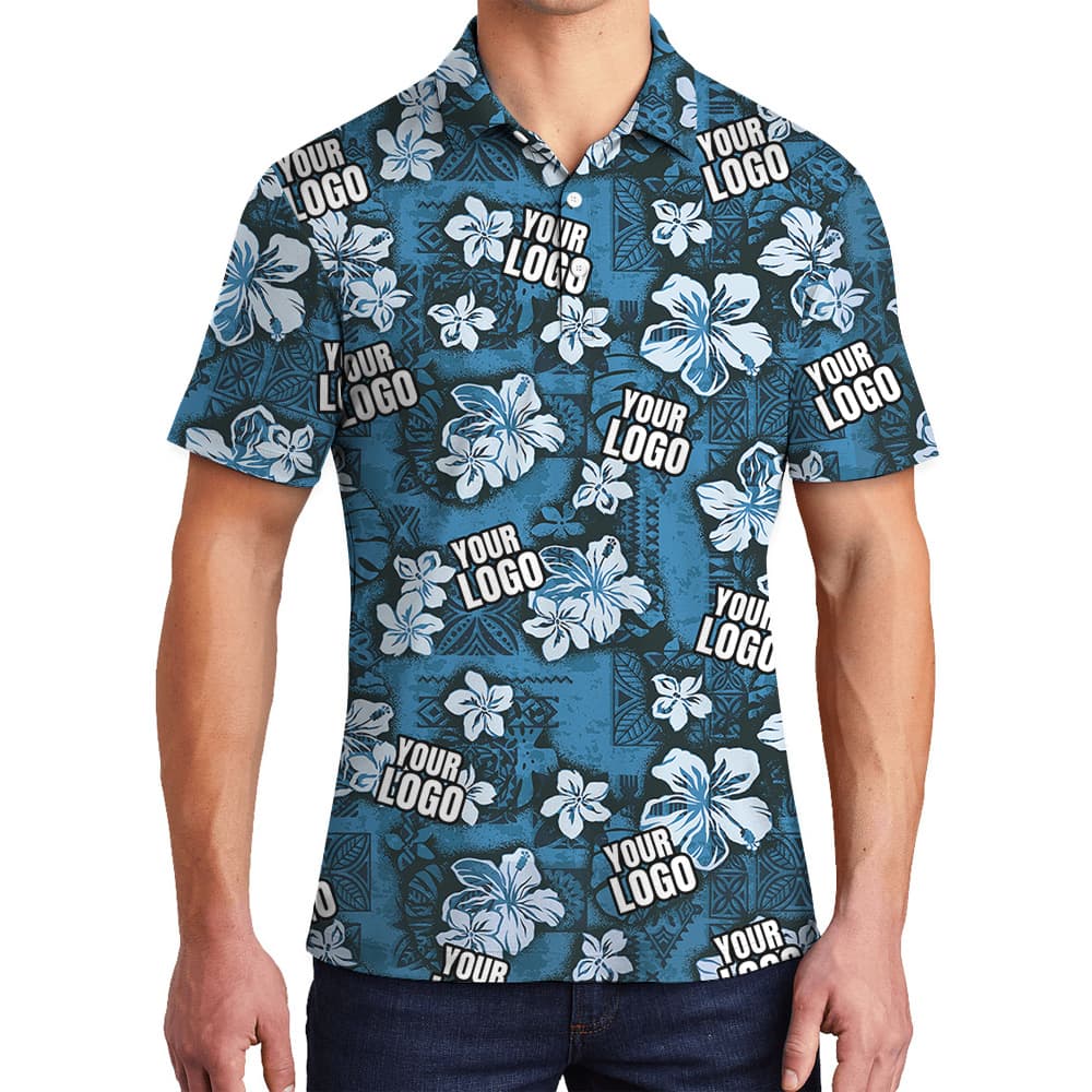 Custom Logo Vintage Blue Aloha Polo Shirt1