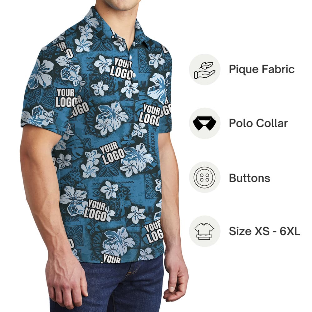 Custom Logo Vintage Blue Aloha Polo Shirt