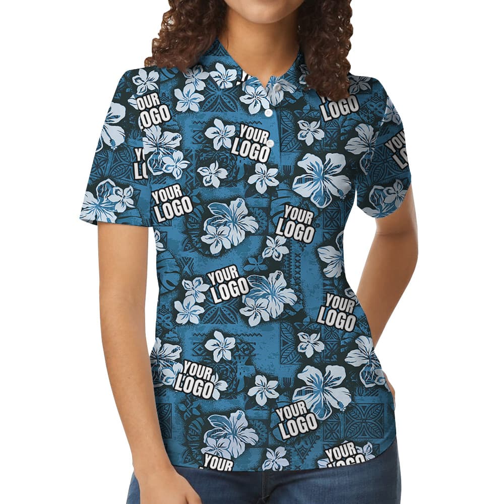 Custom Logo Vintage Blue Aloha Polo Shirt