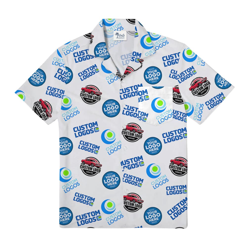 Custom Multiple Company Logos Pocket Hawaiian Shirt