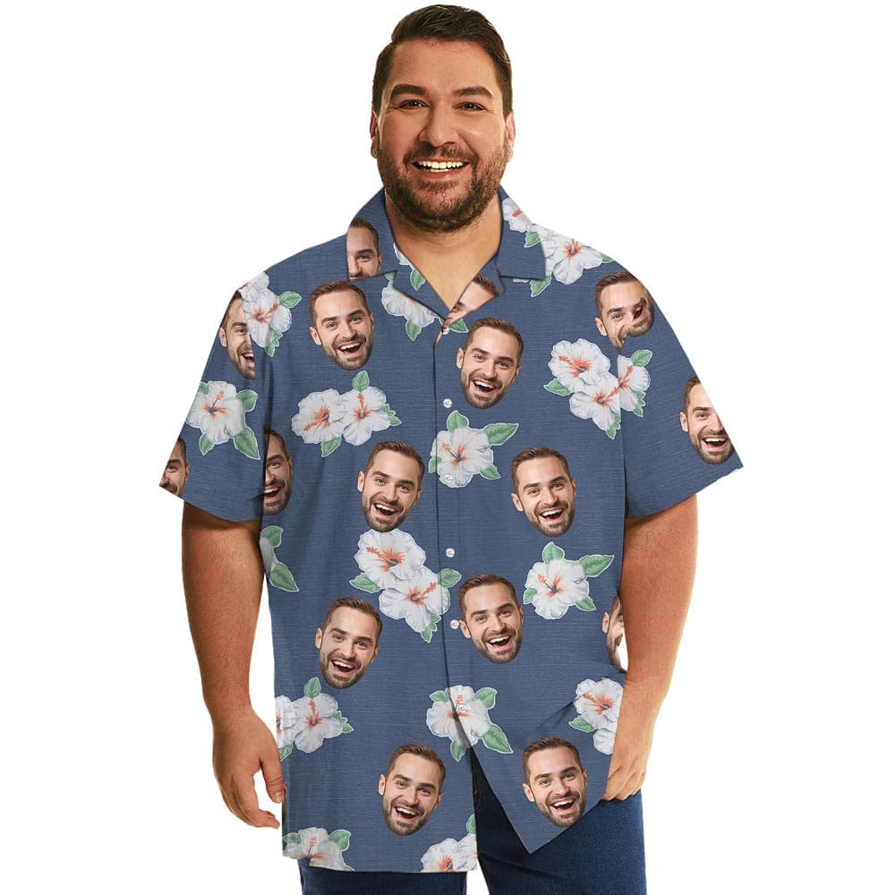 Custom Multiple Faces Hibiscus Navy Tropical Shirt
