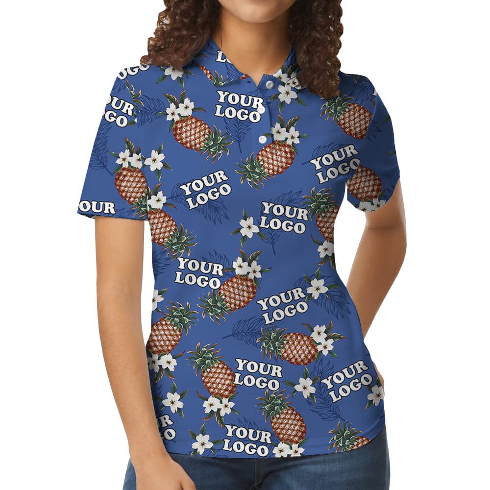Custom Multiple Logos Blue Pineapple Polo Shirt