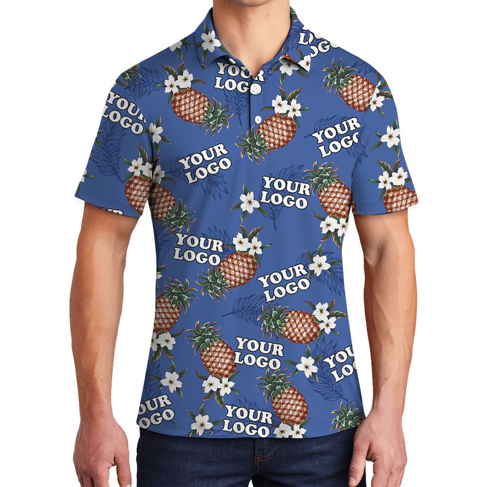 Custom Multiple Logos Blue Pineapple Polo Shirt 4
