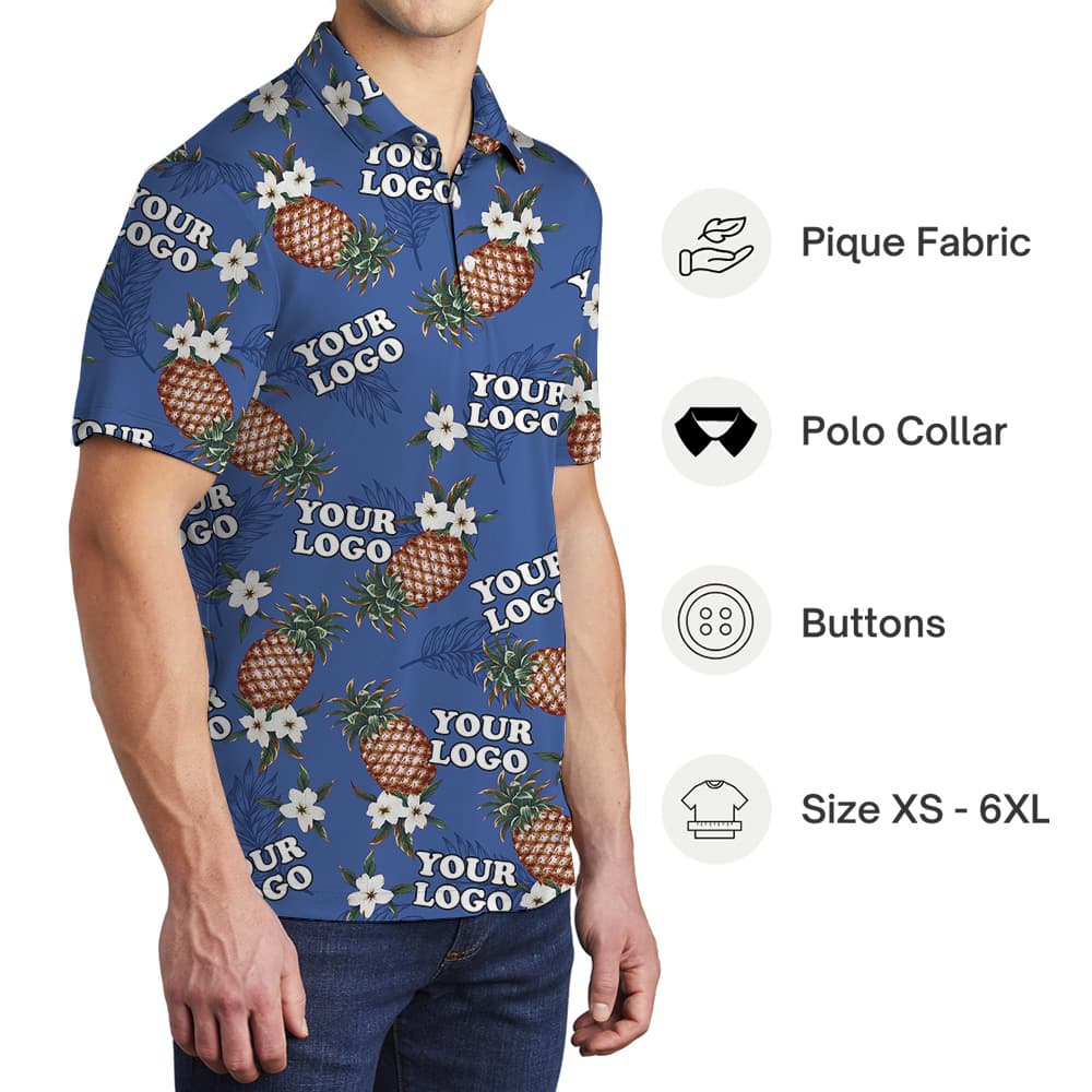 Custom Multiple Logos Blue Pineapple Polo Shirt
