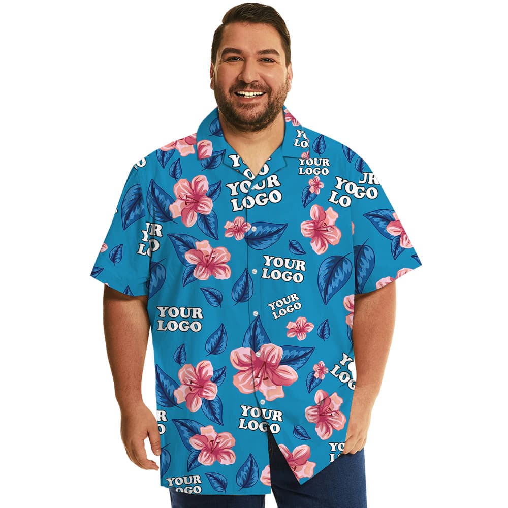 Custom Multiples Company Logo Blue Floral Hawaiian Shirt8