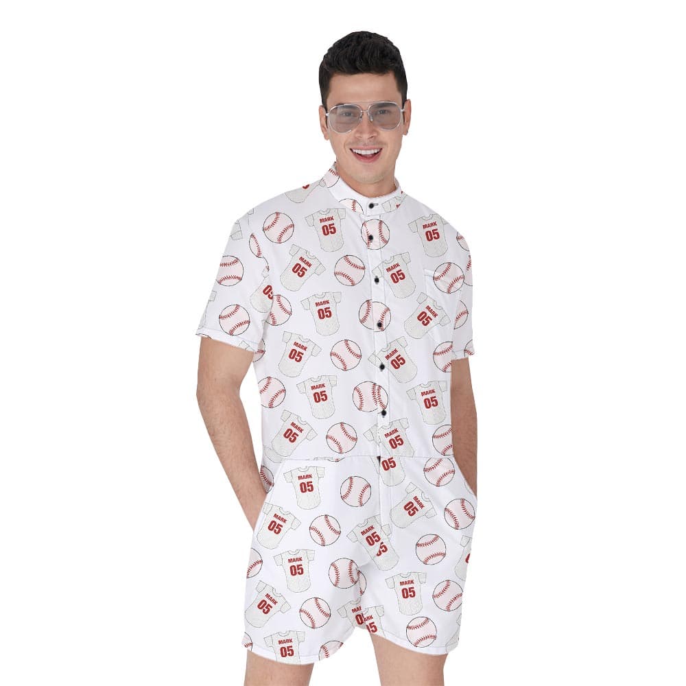 Custom Name And Number Baseball Theme Men's Romper