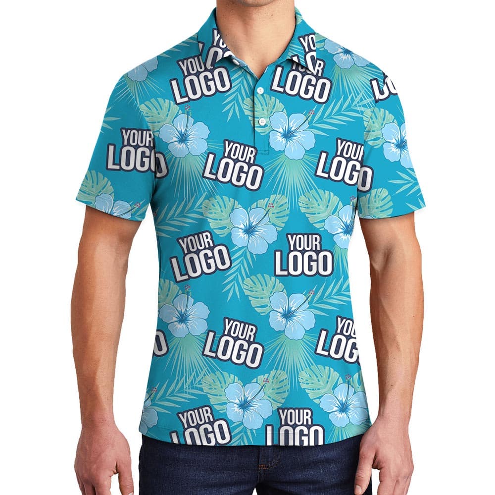 Custom Team Logo Blue Aloha Golf Shirt