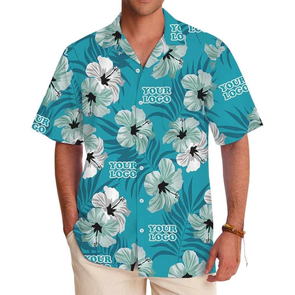Customize Multiple Logo Blue Hawaiian Shirt With Preview