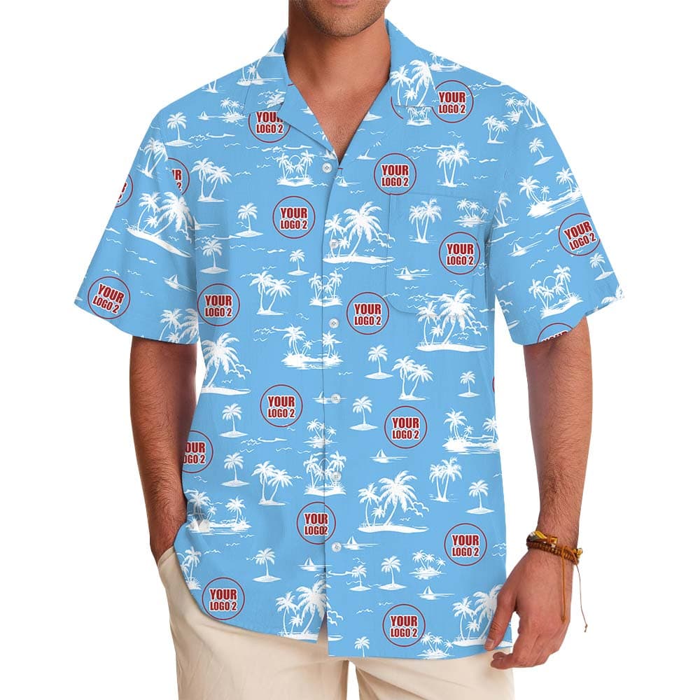 Customized Logo Beach Blue Button Up Shirt