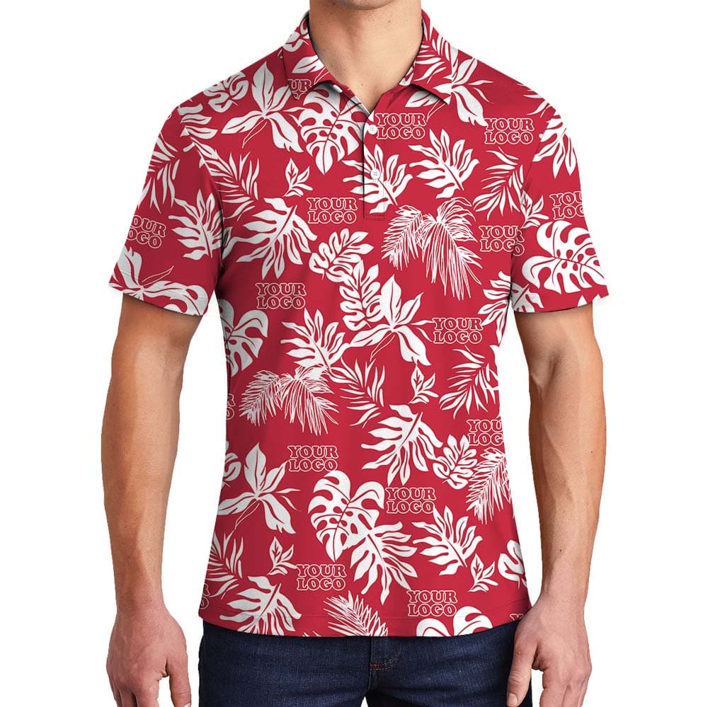 Elegant Tropical Leaf Red Collared Shirt For Men And Women