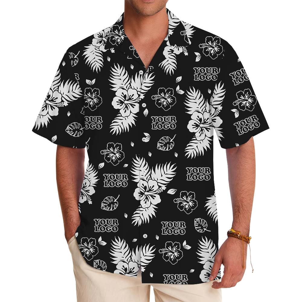 Floral Black Hawaiian Shirt With Group Logo