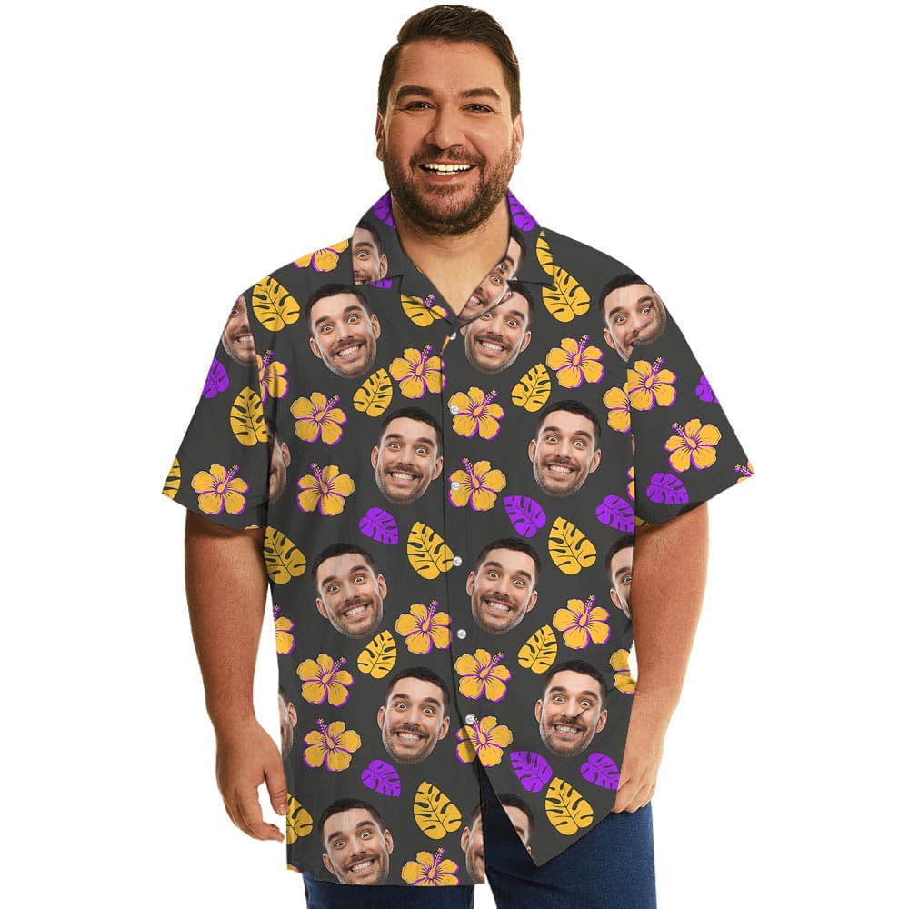 Floral Personalized Button Up Shirt With Custom Face