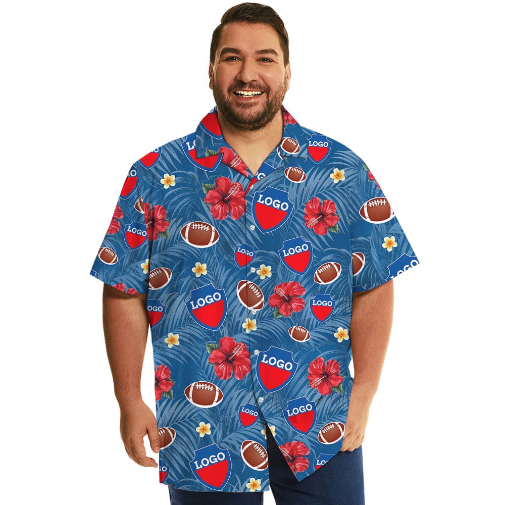 Football Game Day Blue Hawaiian Shirt With Custom Logo