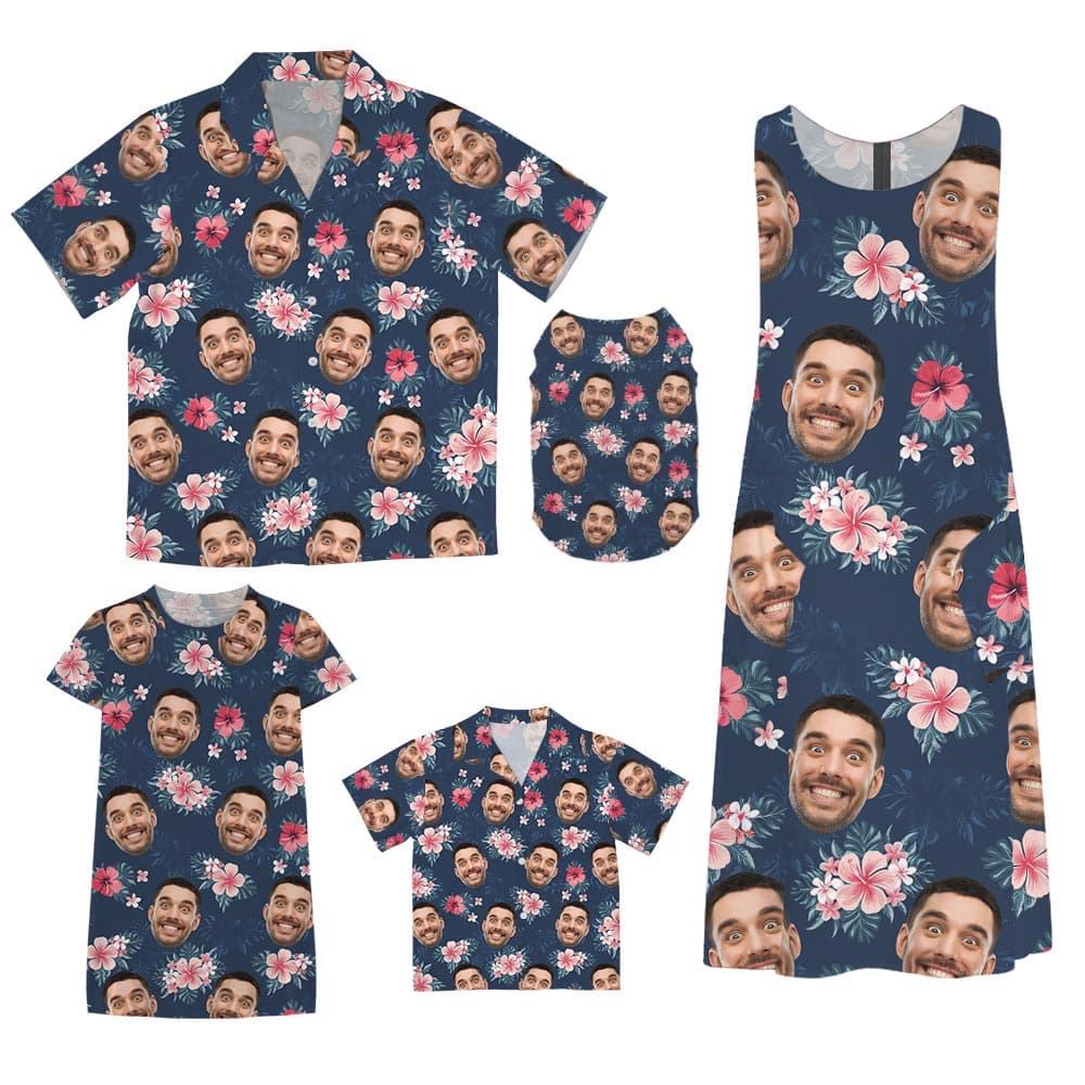 Funny Blue Floral Matching Aloha Shirt And Dress For Family (7)
