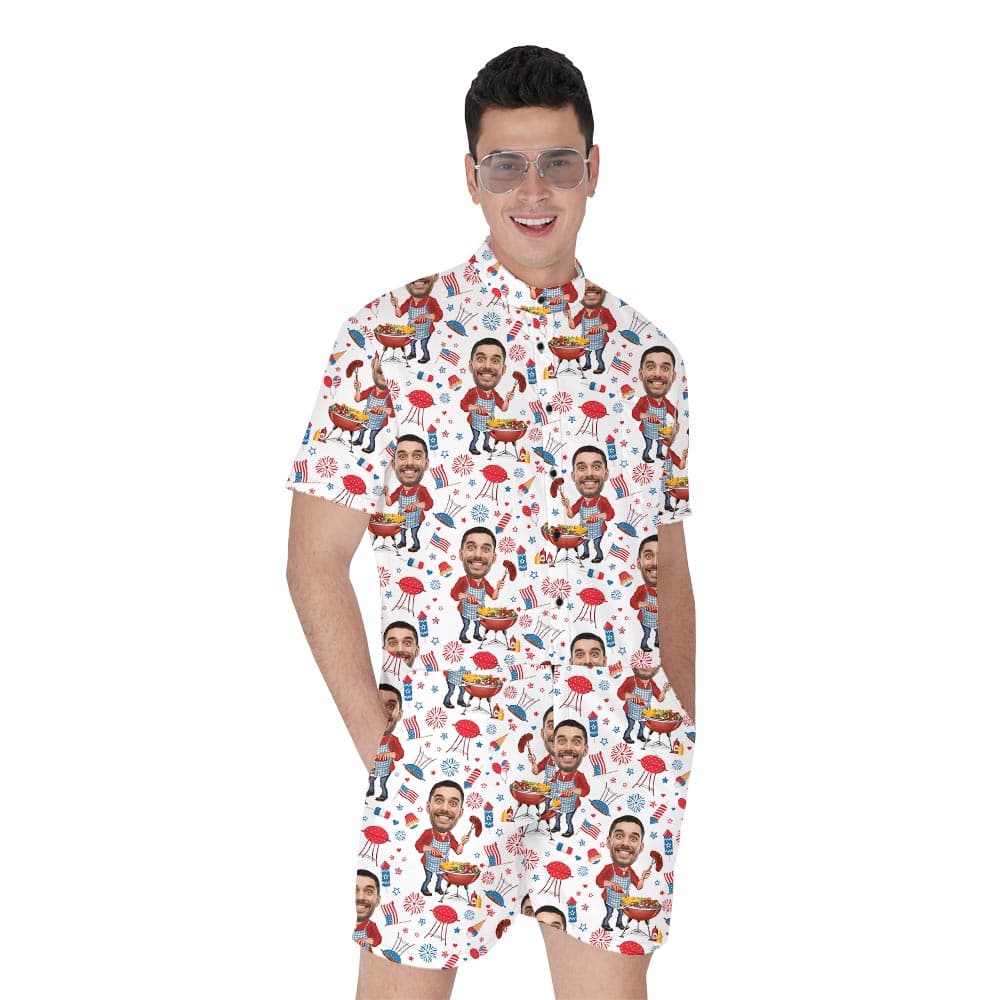 Funny Custom Face BBQ Party Romper For Men