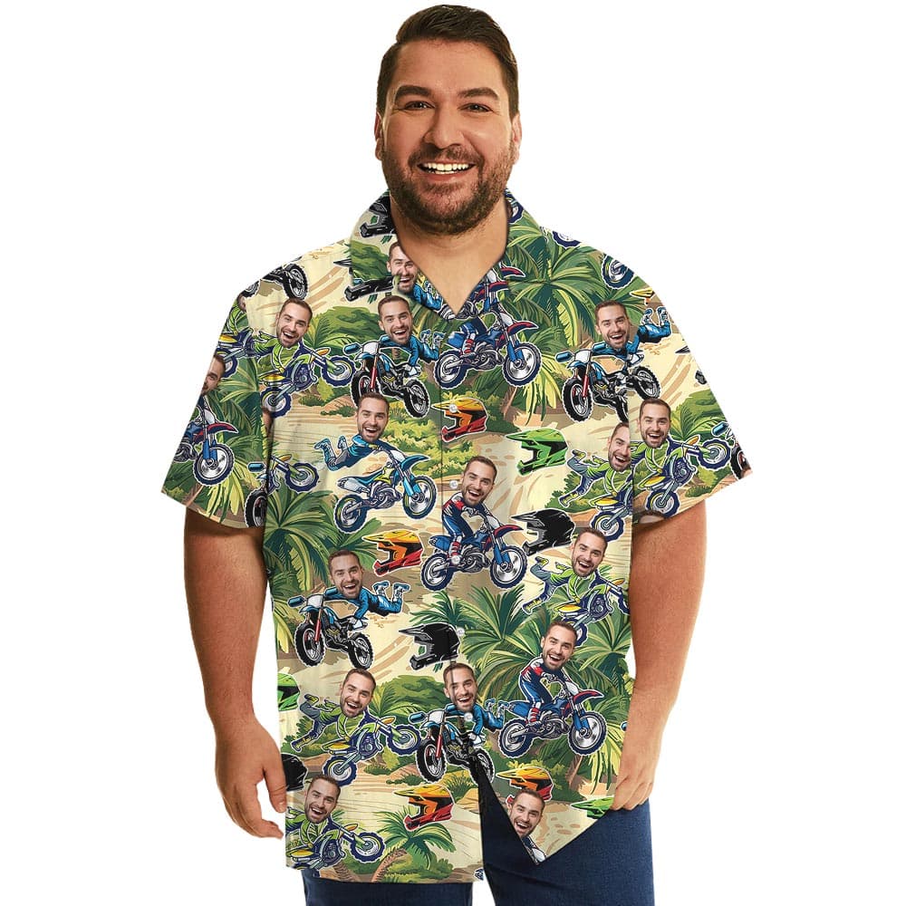 Funny Personalized Motocross Button Collared Shirt With Face