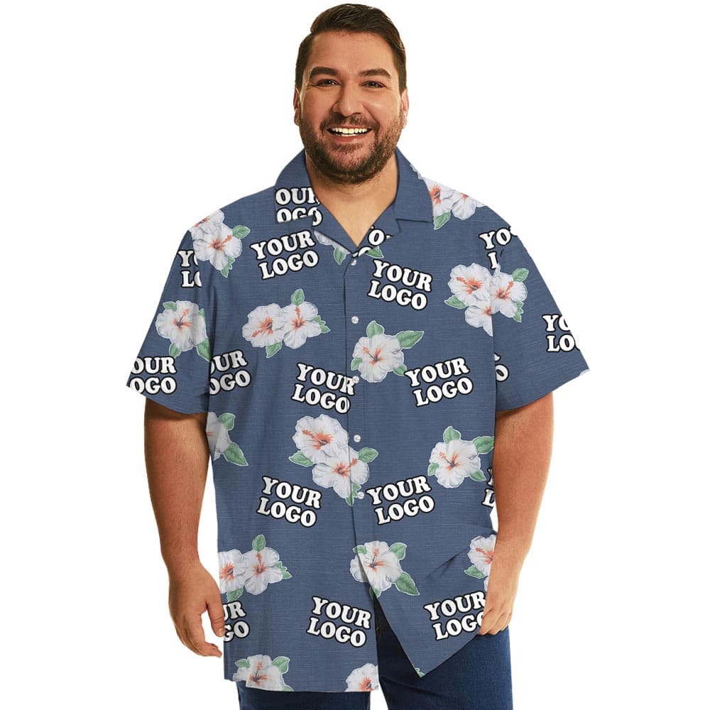 Hibiscus Navy Company Logo Hawaiian Shirts Bulk Order