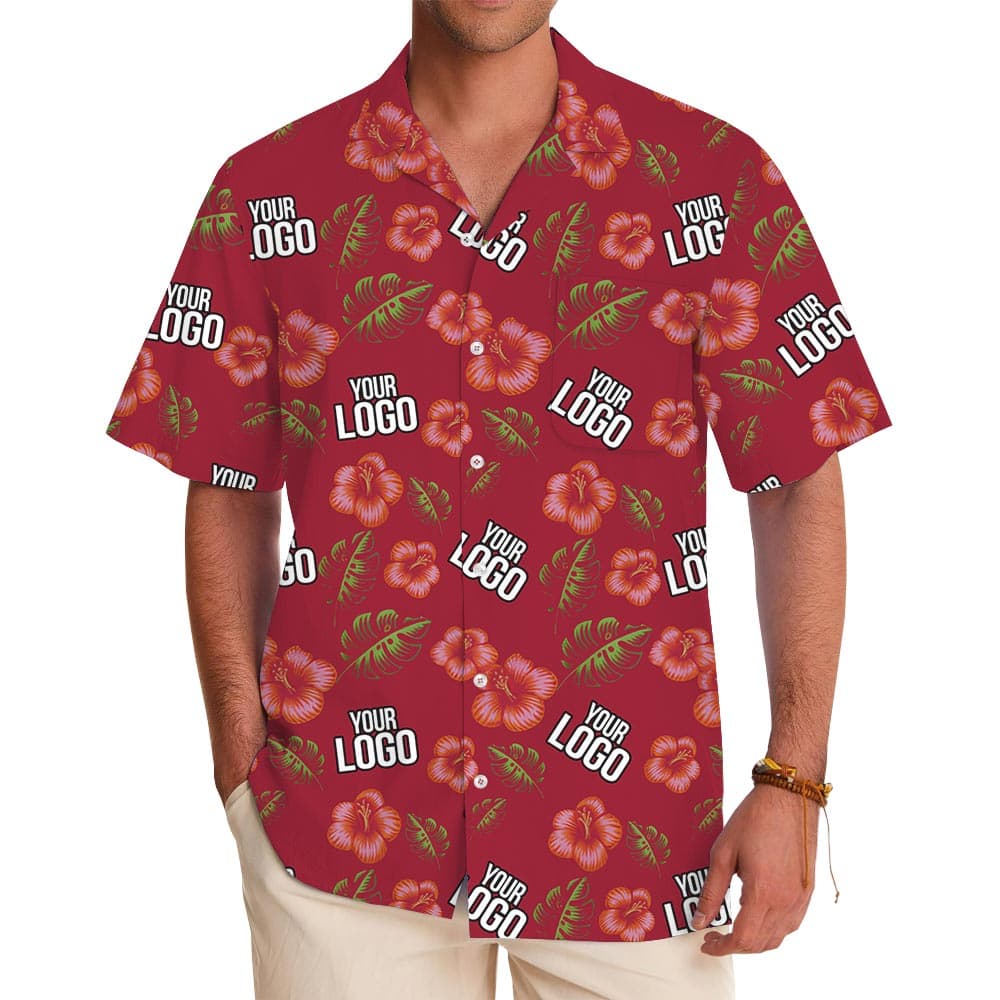 Hibiscus Red Aloha Shirt With Your Company Logo