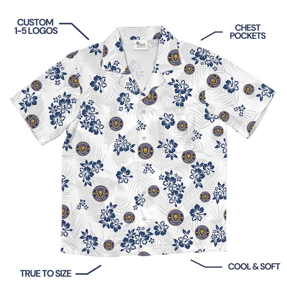 Hibiscus Tropical Leaf White Hawaiian Shirt With Logo