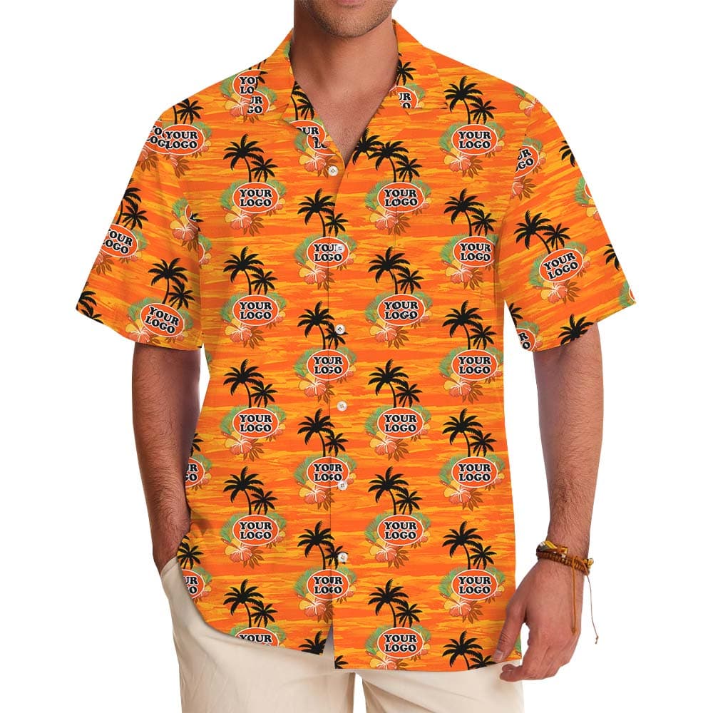 Island Vibes Orange Hawaiian Shirt With Custom Logo
