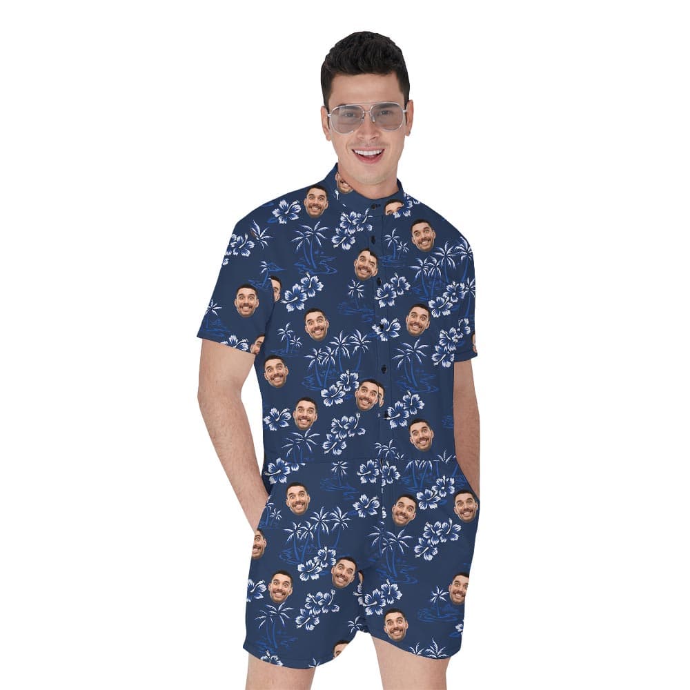 Navy Beach Theme Men's Romper With Custom Face