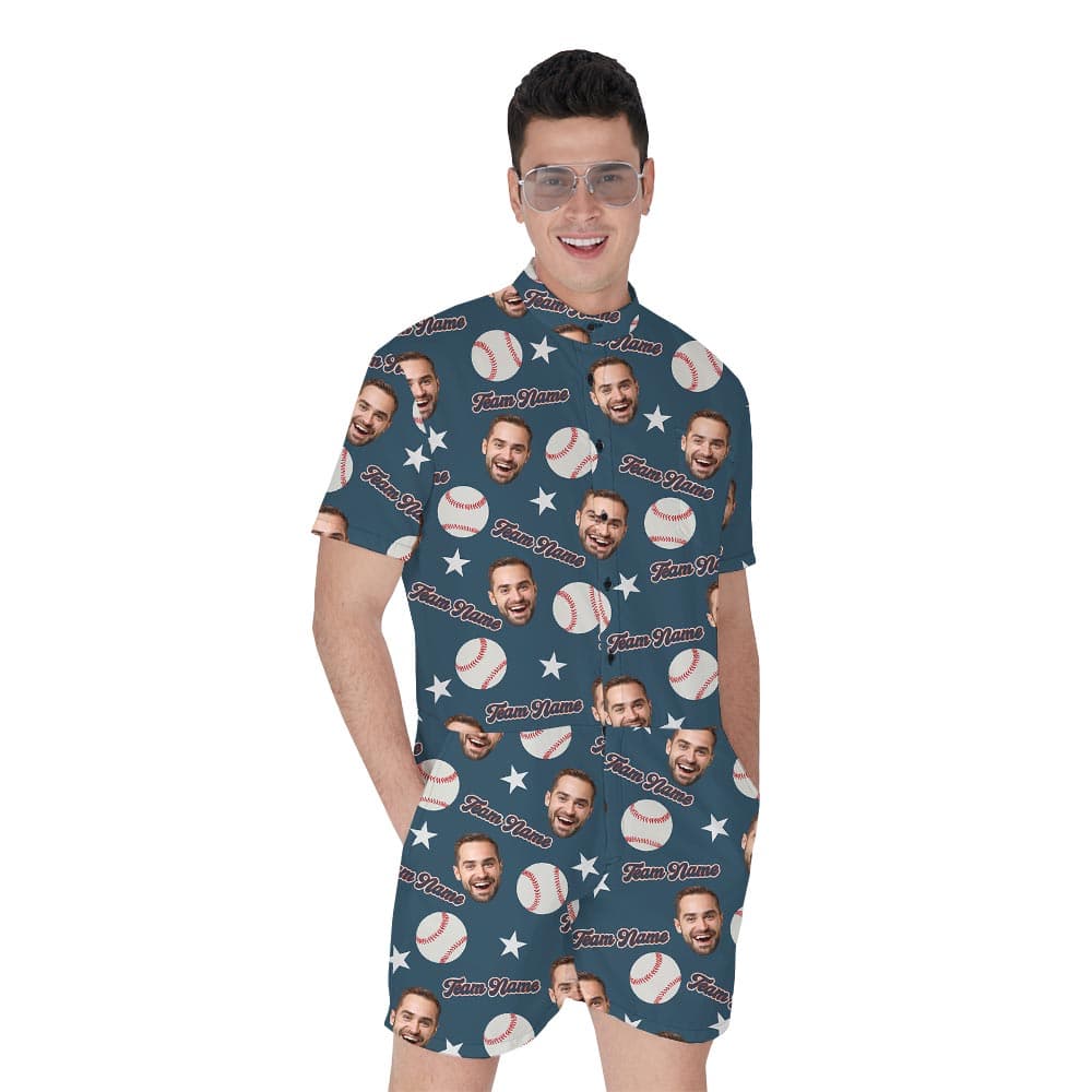 Navy Custom Face And Number Baseball Romper For Men