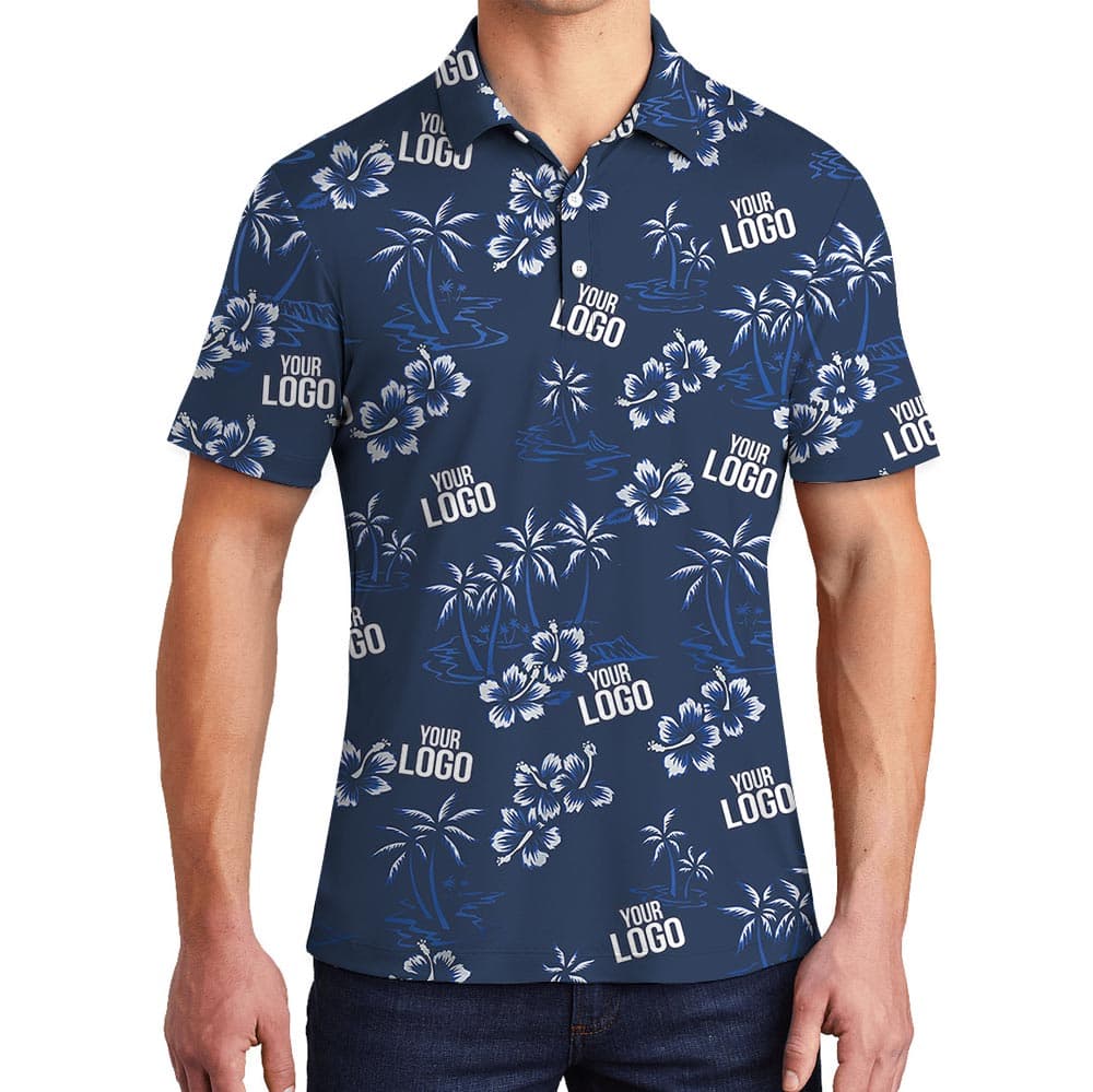 Navy Customized Hawaiian Golf Shirt Beach Theme