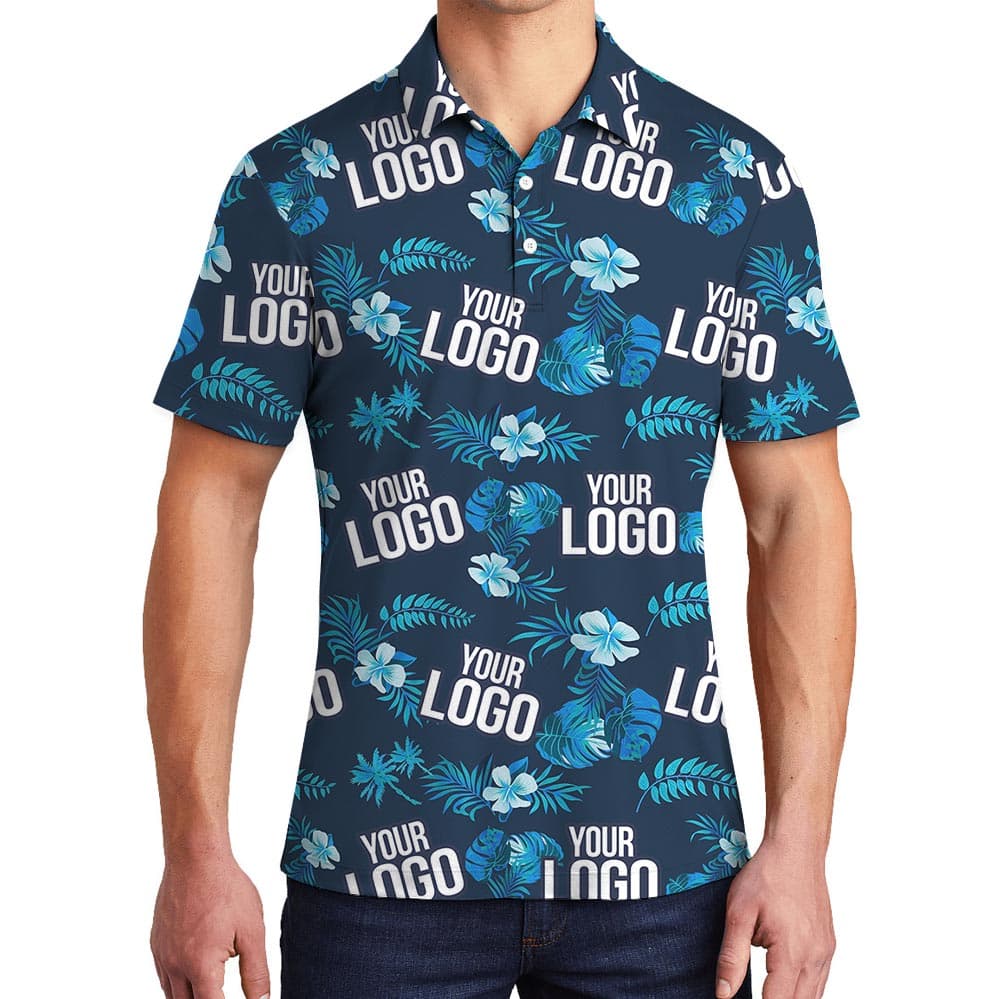 Navy Floral Polo Tropical Shirt With Your Logo