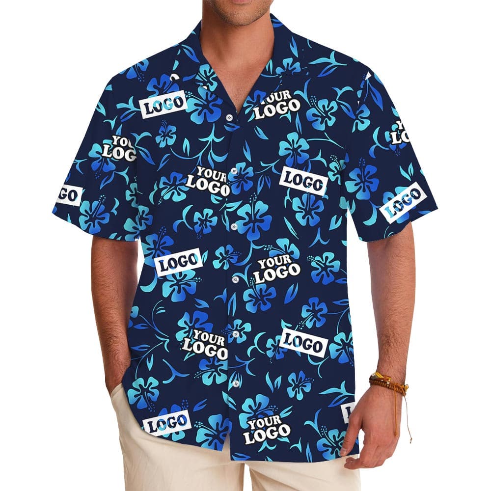 Navy Matching Tropical Shirts For Team With Logo