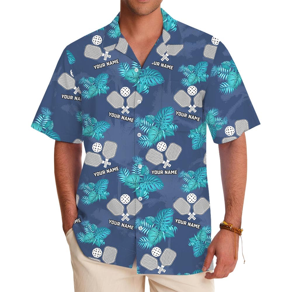 Navy Personalized Pickleball Hawaiian Shirt With Your Logo