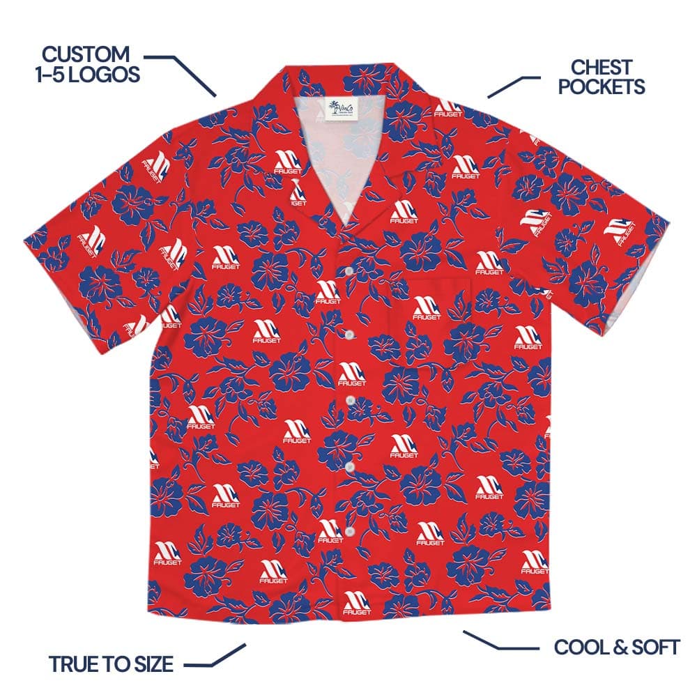 Navy Red Floral Hawaiian Shirt With Customized Logo